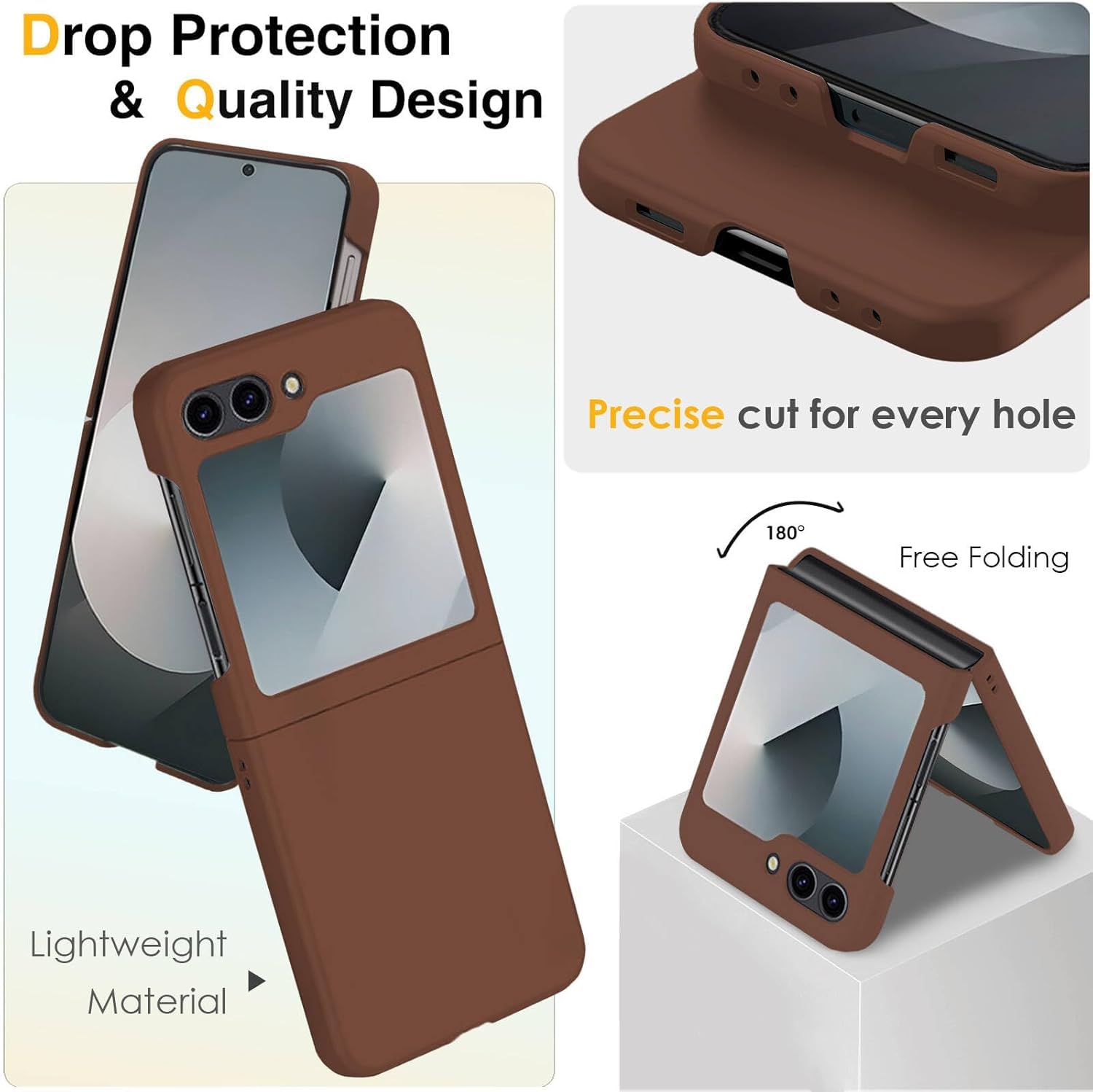 HIGAR Back Cover for Samsung Galaxy Z Flip 6 5G Artificial Leather Ultra-Thin, Shockproof, Hard Polycarbonate Flip Case. (Brown)