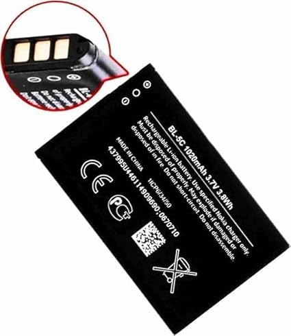 AEV BL-5C Battery Compatible with Nokia 1100, 1101, 1110, 1112, 1200, 1208, 1280, 1600, 1650, 2310, 2600, 2700, 3100, 3110, 5130, 6030, 6230, 6230i, E50, E60, N70, N71, N72-1020mAh