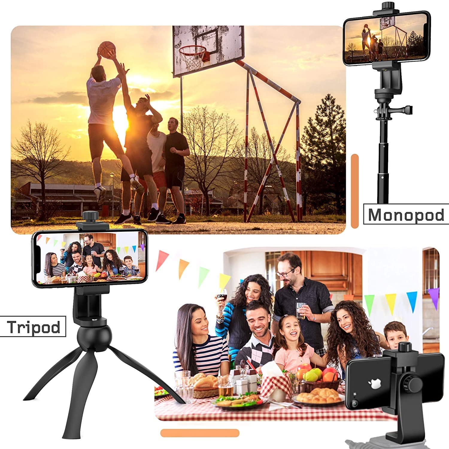 HUMBLE® 360-Degree Cell Phone Holder with Adjustable Clamp Phone Tripod Mount Adapter Compatible with Smartphones & All Types of Tripods with 1/4 Screw