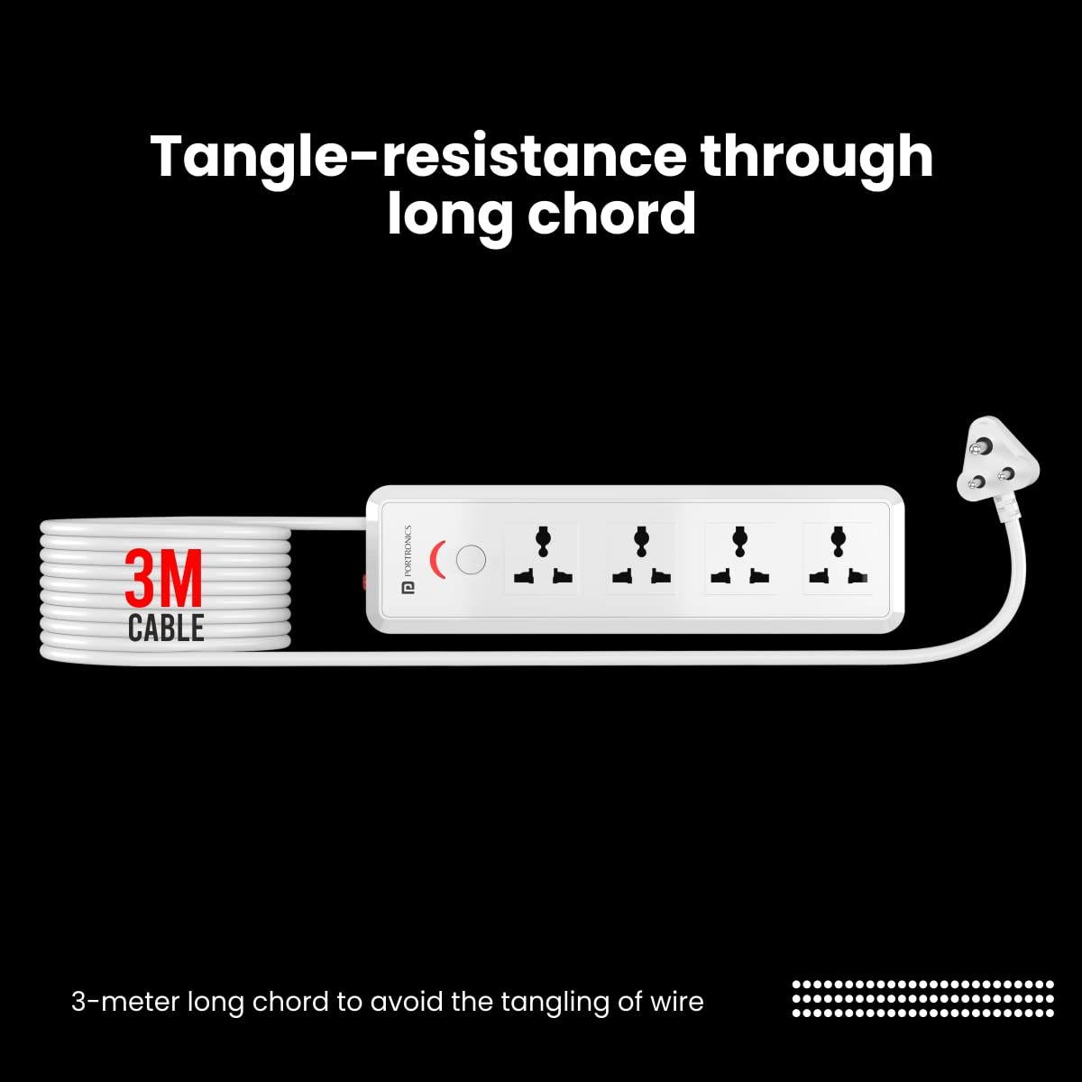 Portronics Power Plate 11 1500W Power Converter with 4 Power Sockets, 3M Cord Length, Short Circuit Protection, Imported Intelligent Chips (White)
