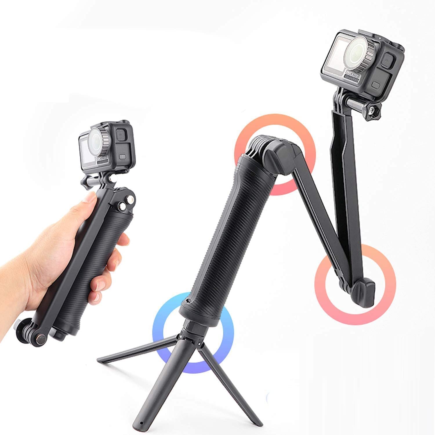 HUMBLE 3-Way Monopod Grip Arm Tripod Foldable Selfie Stick, Stabilizer Holder Compatible with GoPro Hero 7/6/5, SJCAM SJ6, SJ7, SJ5000, Yi and All Action...