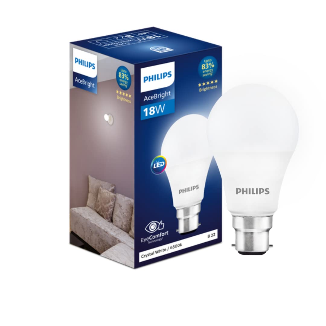 PHILIPS 18-watt LED Bulb |AceBright High Wattage LED Bulb|Base: B22 Light Bulb for Home | Crystal White, Pack of 1