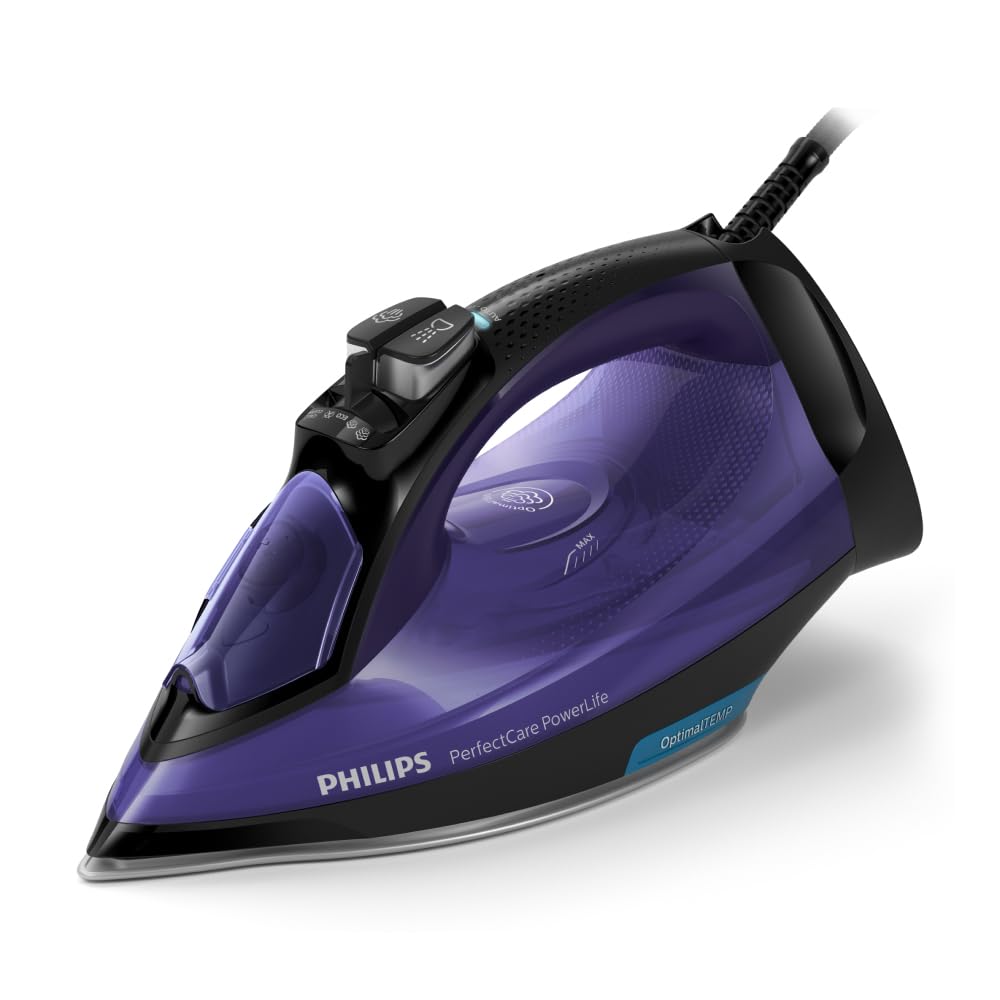 Philips Perfect Care Power Life Steam Iron, 2400W, up to 45 g/min steam Output, No-Burns Guaranteed, OptiTemp Technology, Steam Glide Plus Soleplate, Drip-Stop and Safety Shut-Off, GC3925/34