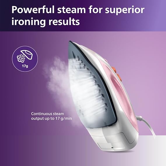 Philips Steam Iron GC1920/28 – 1300-watt, From Worlds No.1 Ironing Brand*, Golden non-stick soleplate, Steam Rate of up to 17g/min